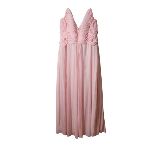 Allure Bridals Pink Pleated Chiffon Bridesmaid Gown Beaded Straps & Sheer Back - Picture 14 of 16